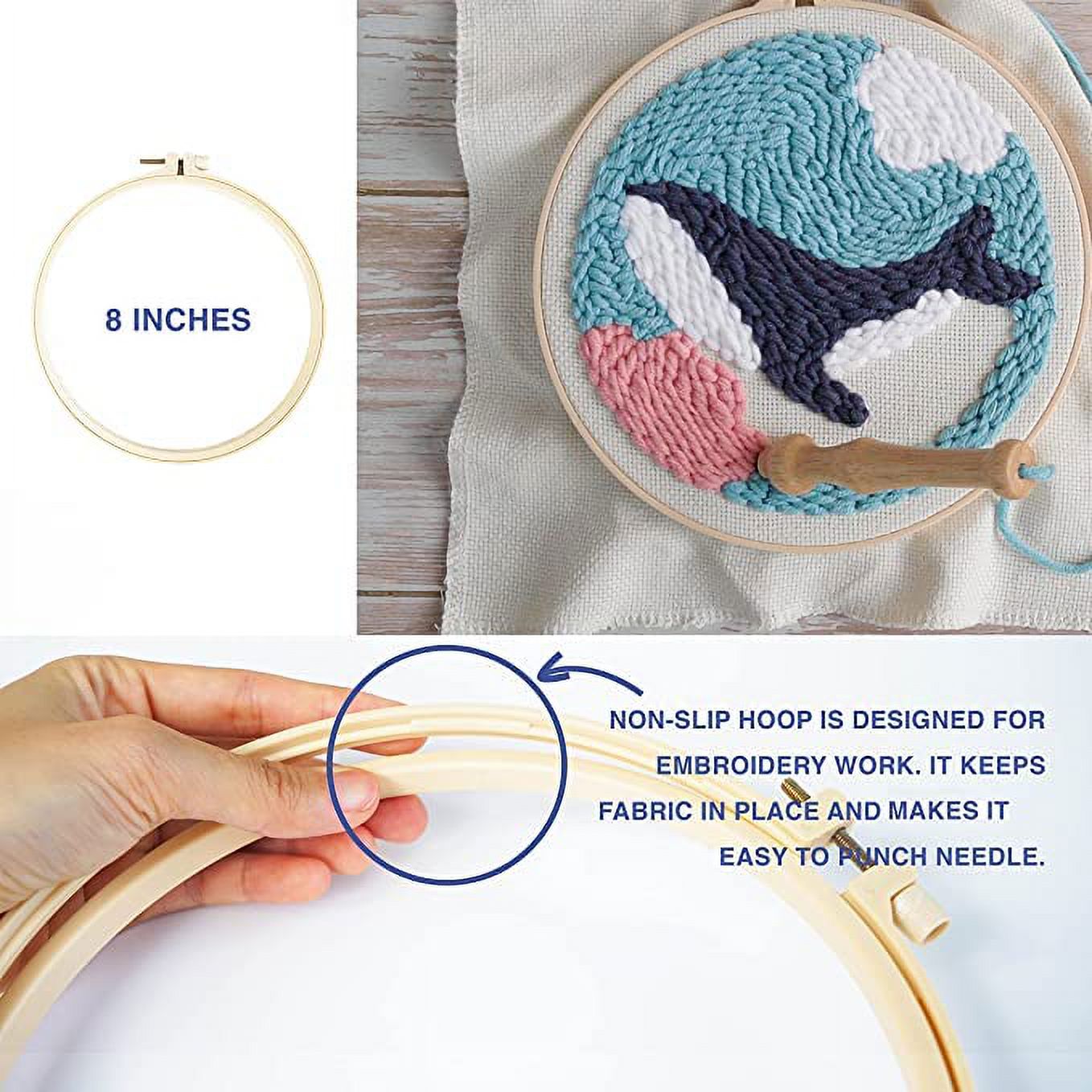 2 Pack Easy DIY Punch Needle Kits Embroidery Kits Set for Starter Kits with Stamped Color Pattern with Instruction,Yarn and Embroidery Wooden Handle Needle Pen (Dairy Cow & Panda)