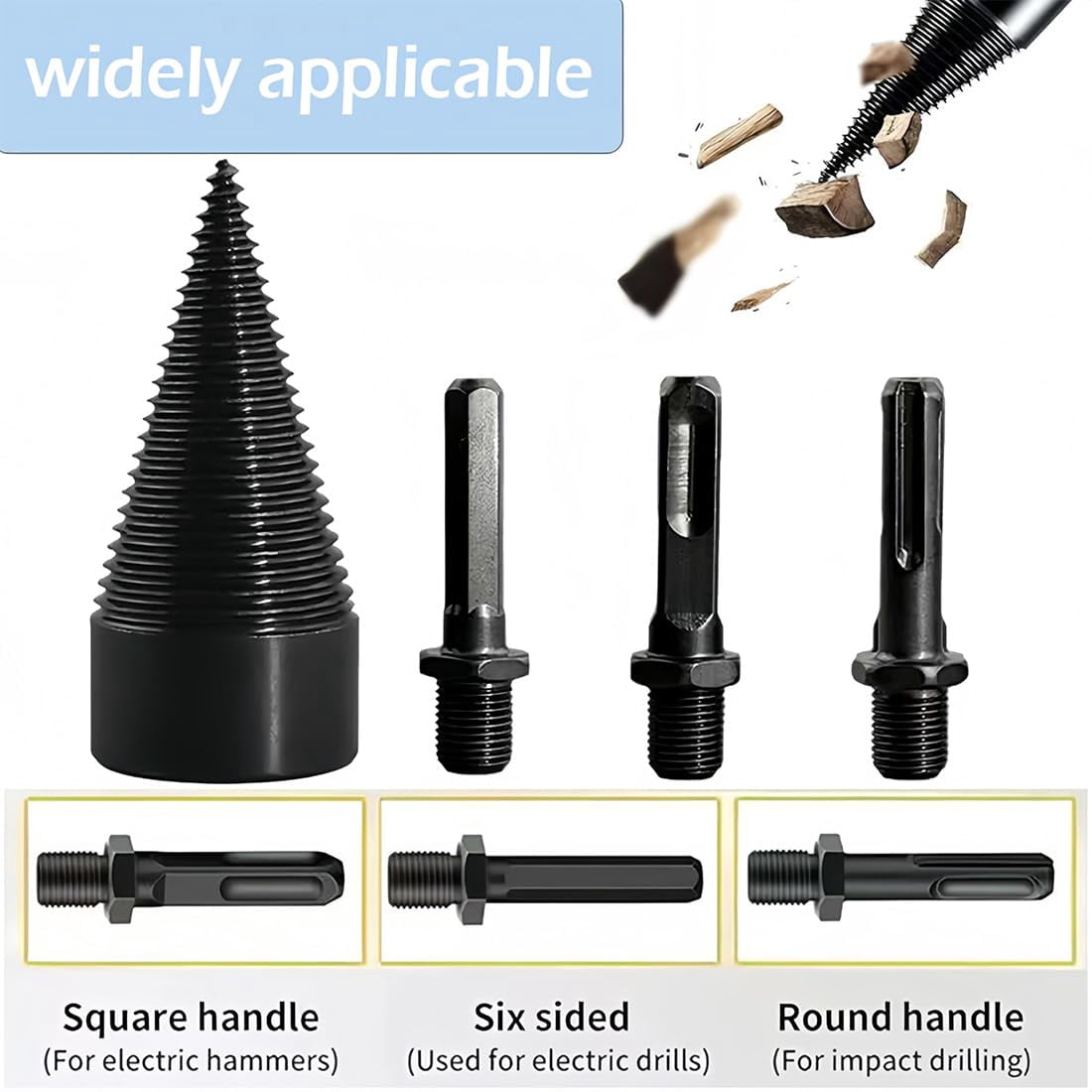 Firewood Drill Bit Set, Wood Log Splitter Firewood Drill Bit Set, Heavy Duty Wood Splitter Drill Bit with 3 Drill Screw, Detachable Electric Drill Bits for Splitting Woods