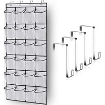 24 Large Pockets Hanging Shoe Organizer-Hold up to 12 Pairs of Shoes with 4 Hooks, White