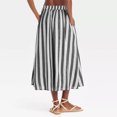 thumbnail image 3 of ABATAB Womens Wide Leg Capri Pants Cotton Linen Striped Culottes Summer Elastic Waist Baggy Fashion Bottoms with Pockets, 3 of 6