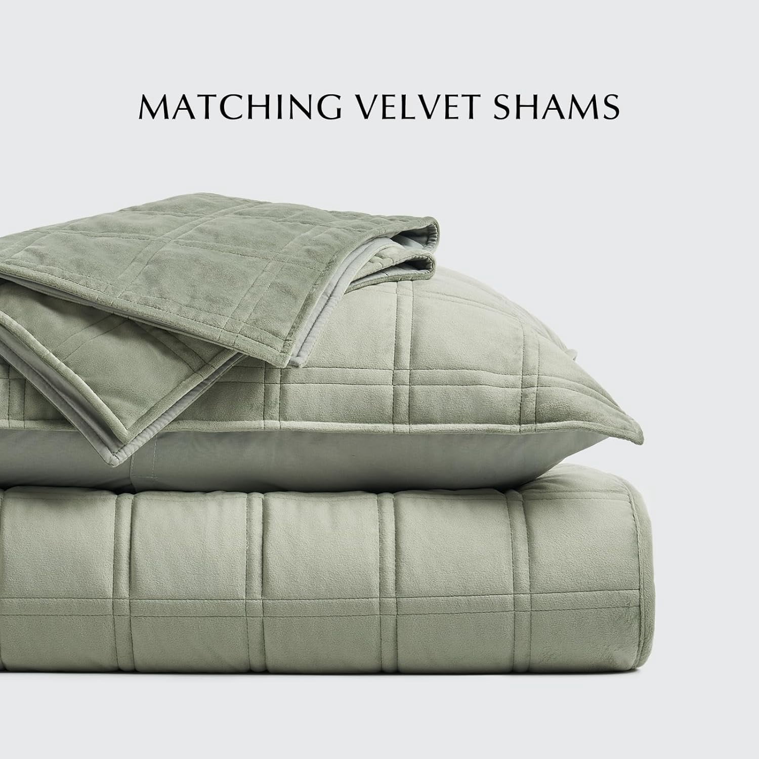 EVERGRACE 3 Pieces Luxurious Velvet Quilt King Size, Ultra Soft Bedspread Coverlet Set, Double Box Stitch Lightweight Velvet Comforter for All Season with 2 Shams, Sage Green, 108''x96''