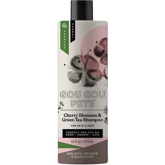 Gou Gou Pets Holistic Natural Derived Cherry Blossom and Green Tea Pet Shampoo: Remove Dirt, Clean and Condition Your Pet With Natural and Clean Ingredients - Made in USA - 16 oz