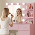 thumbnail image 5 of LIVELYGLOW Makeup Vanity Desk with Lighted Mirror, Vanity Set with 3 Shelves & 2 Drawers & 2-Tier Storage Cabinet, Vanity Table for Bedroom - Pink, 5 of 9