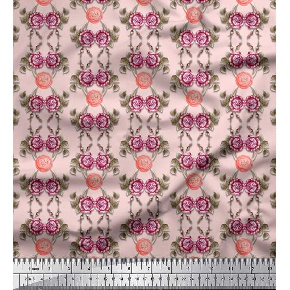 Soimoi Poly Georgette Fabric Leaves,Rose & Camellia Floral Print Sewing Fabric Yard 42 Inch Wide