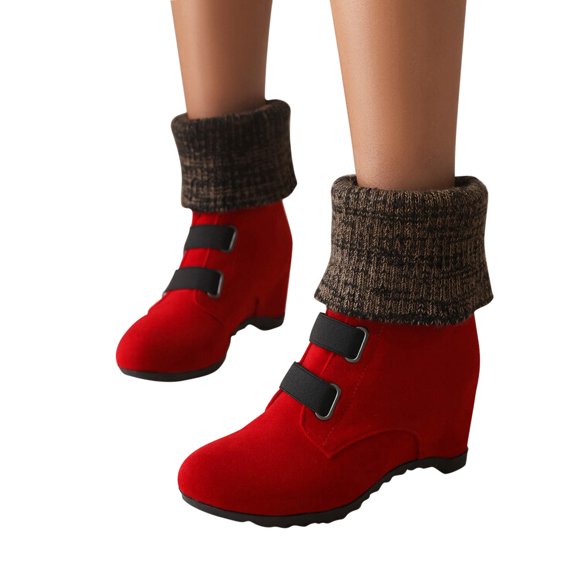 EGNMCR Winter Boots for Women Women's Large Current Season Winter Bow Shaped Elevated Wedge Heel Mid Heel Wide Mouth Wool Tube Snow Boots
