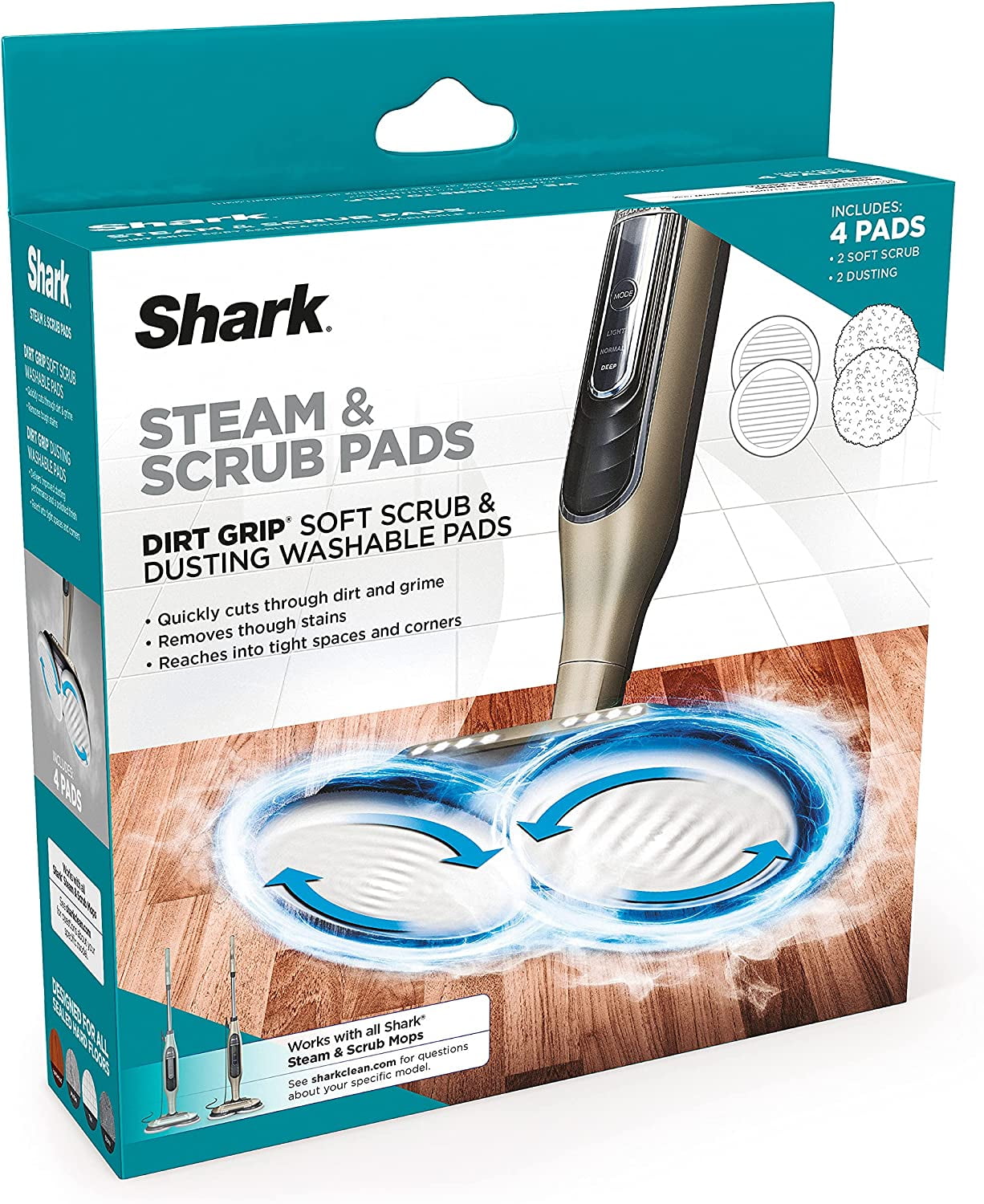 Shark Steam & Scrub Dirt Grip Soft Scrub & Dusting Washable Pads XKITP7000D, Compatible with S7000 Shark Steam & Scrub