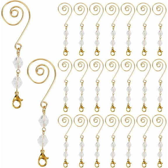 1 Box 25Pcs Beaded Gold Ornament Hooks Ornament Bead Hooks S Shaped Acrylic Wire Hanging Decorative Hanger Metal Hooks for Christmas Tree Wall Party Home Decoration Holiday Supplies