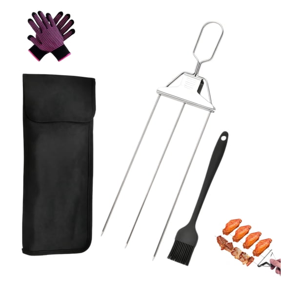 3-Way Grill Skewers, Reusable Stainless Steel Grill Skewers Kabob Sticks, with Push Slider Bar for Meat, Chicken, Sausages, Veggies, Shrimp and Outdoor BBQ Cooking, 14.7 Inch
