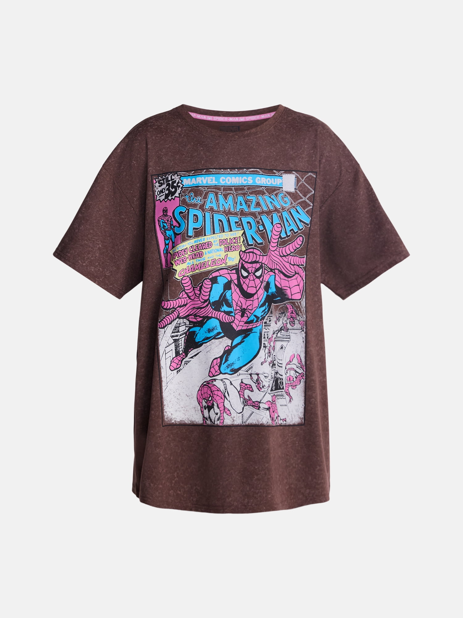 Marvel Spider-Man Women's Washed Oversized Graphic Tee with Short Sleeves, Sizes XXS-XXL