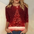 thumbnail image 5 of Christmas T Shirt - Crewneck 3/4 Sleeve Christmas Tree Women Tops 00B Red, 5 of 5