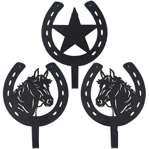 XINQIHANG 3PCS Horse Star Rustic Ranch Horse Head Hook Coat Hooks, Key Hooks,Rack Towel Horseshoe Hooks,Hat Hook Wall Mounted,Wall Hook,Coat Hanger,Hooks,Horse Head Wall Art Decor Keys Hooks