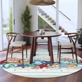 thumbnail image 4 of Round Area Rug 5 Ft, Teal Green Starfish Washable Non-Slip Circle Carpet for Living Room/Bedroom, Summer Coral Beach Conch Coastal Low-Profile Runner Mats Collection Rugs for Indoor, 4 of 7