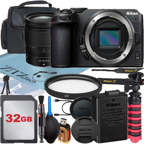 Nikon Z30 Mirrorless Camera with NIKKOR Z 24-70mm f/4 S Lens   32GB Memory Card   Case   UV Filter   ZeeTech Accessory Bundle (International Version)