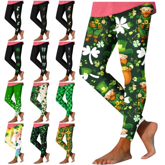 QATAINLAV St Patricks Day Leggings for Women High Waisted Casual Shamrock Yoga Pants Irish Green Graphic Soft Stretchy Tights Green XXL