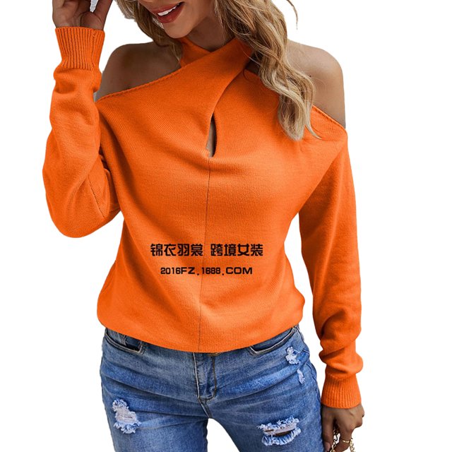 Pure Color Sweater,Women V Neck Sweater Cold Shoulder Sweater Long Sleeve Sweater Finely Tuned Performance