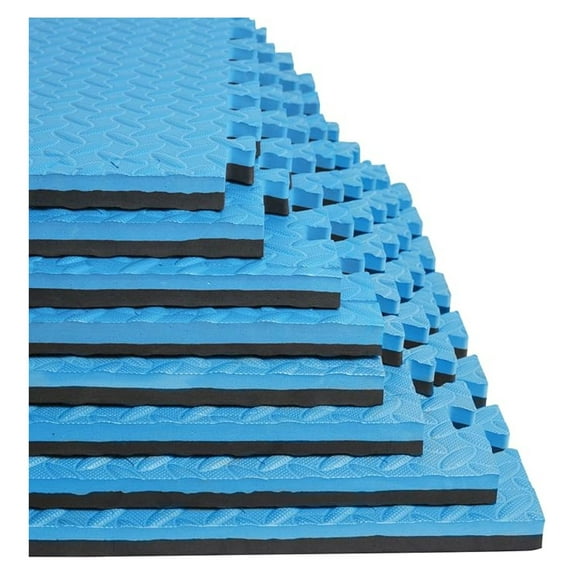 Holymus 1 in Thick Sq Ft Foam Exercise Gym Mats 12 Pcs - Interlocking Puzzle Floor Tiles for Home Gym Heavy Workout Equipment Flooring - 24 x 24in Tile, Black & Blue