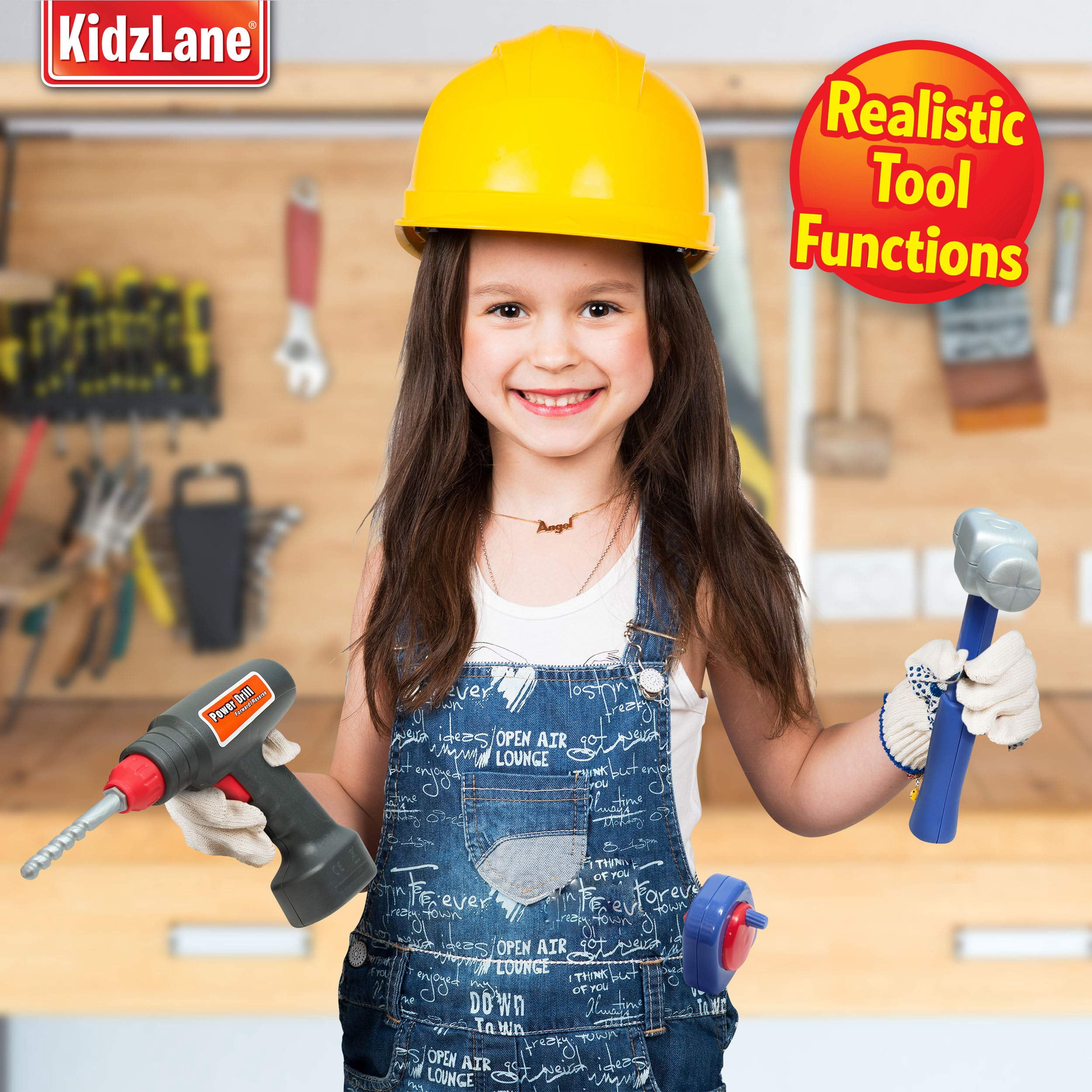 KidzLane Kids Tool Set with Electronic Drill, Carrying Case, 20 Toy Pieces