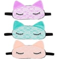 thumbnail image 1 of Masques de Sommeil Beaux et Confortables - Ensemble de 3 (Chat Endormi - Rose/vert/violet), 1 of 5