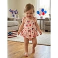 thumbnail image 6 of BemeyourBBs Newborn Baby Girl 4th of July Outfit Patriotic Romper Dress Independent Day Clothes Cotton Linen Fourth of July Heart American Flag Print Sleeveless Strap Tie-up Ruffle Bodysuit Dress, 6 of 9