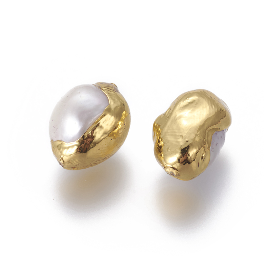 10 pc Natural Cultured Freshwater Pearl Beads with Brass Findings White Golden 14~22.5x10~14mm Hole: 0.8mm