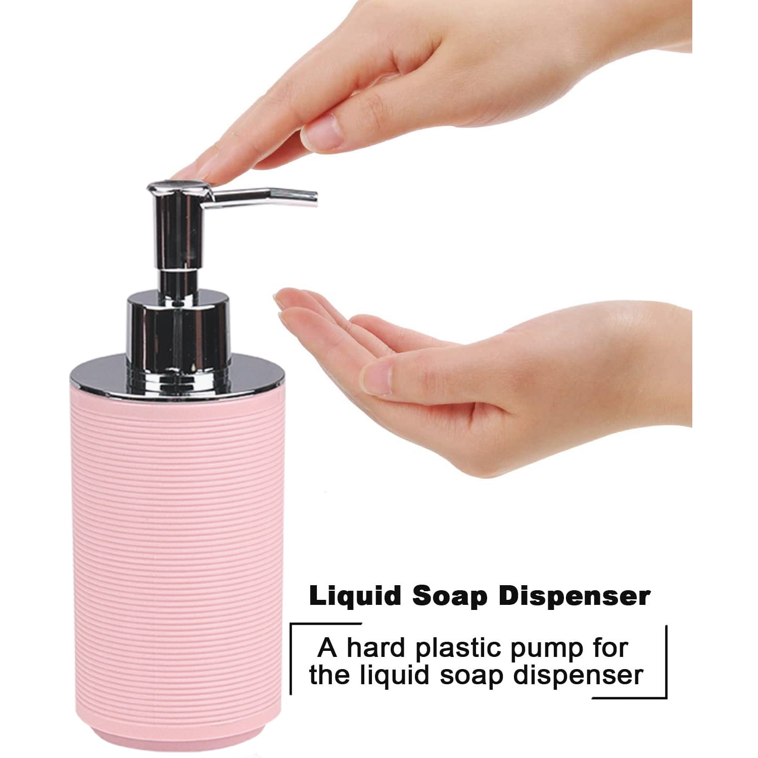 CERBIOR 6 Pcs Bathroom Accessories Set with Soap Dispenser, Toothbrush Holder, Tumbler, Soap Dish, Trash Can and Toilet Brush (Pink).