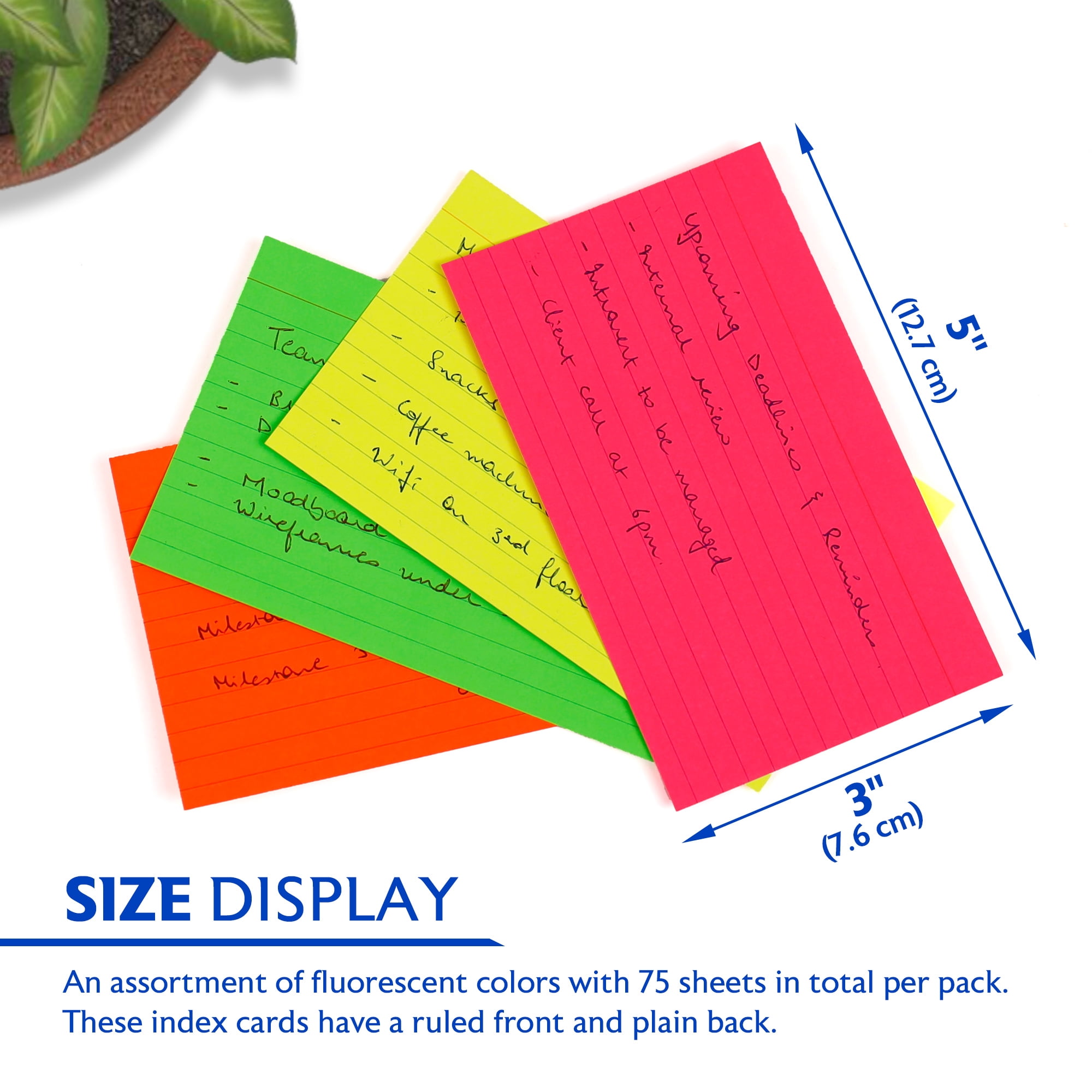 BAZIC Ruled Index Cards 3"X5" 2700 Count, Neon Ruled Lined Flashcards