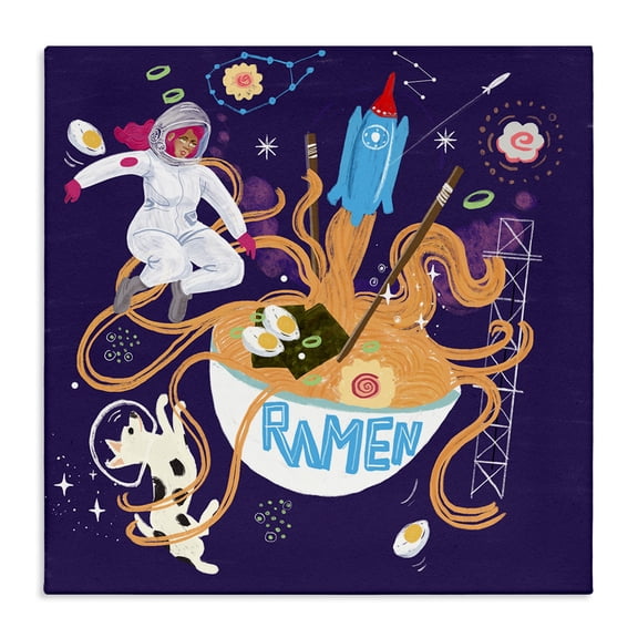 Stupell Industries Whimsical Ramen in Space Food & Beverage Painting Wrapped Canvas Canvas Art Print Wall Art, 17 x 17
