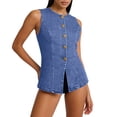 thumbnail image 4 of Women's Denim Vest Causal Crewneck Button Front Waistcoat Summer Slimming Vests for Women, 4 of 7
