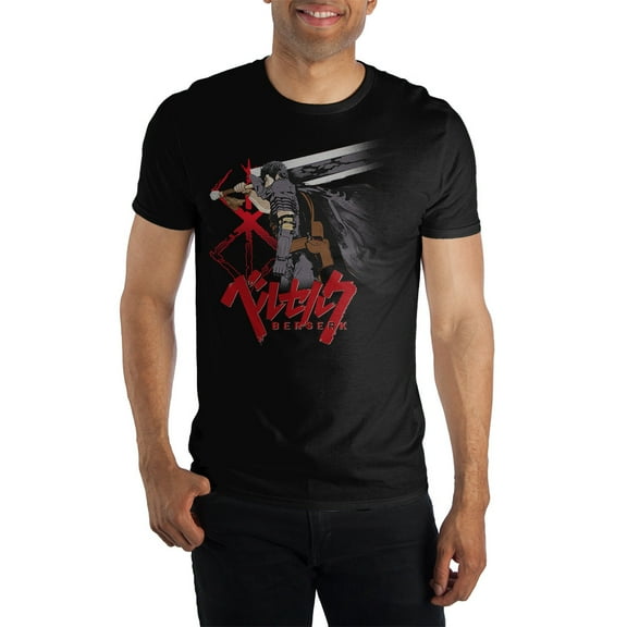 Berserk Guts Character Shirt, Dragon Slayer Sword Dark Anti-Hero with Brand of Sacrifice, Black T-Shirt Manga Anime Story Theme-Medium
