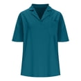 thumbnail image 4 of JIUIKE Oversized Tops for Women Short Sleeve T-Shirts Deep V Neck Solid Color Loose Fitting Tees, 4 of 8