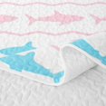 thumbnail image 5 of Manfei Cartoon Sea Shark Quilt King, Simple Wave King Coverlet Set, Sky Blue Pink, 3 Pieces, 1 Bedspread and 2 Pillowcases, 5 of 7