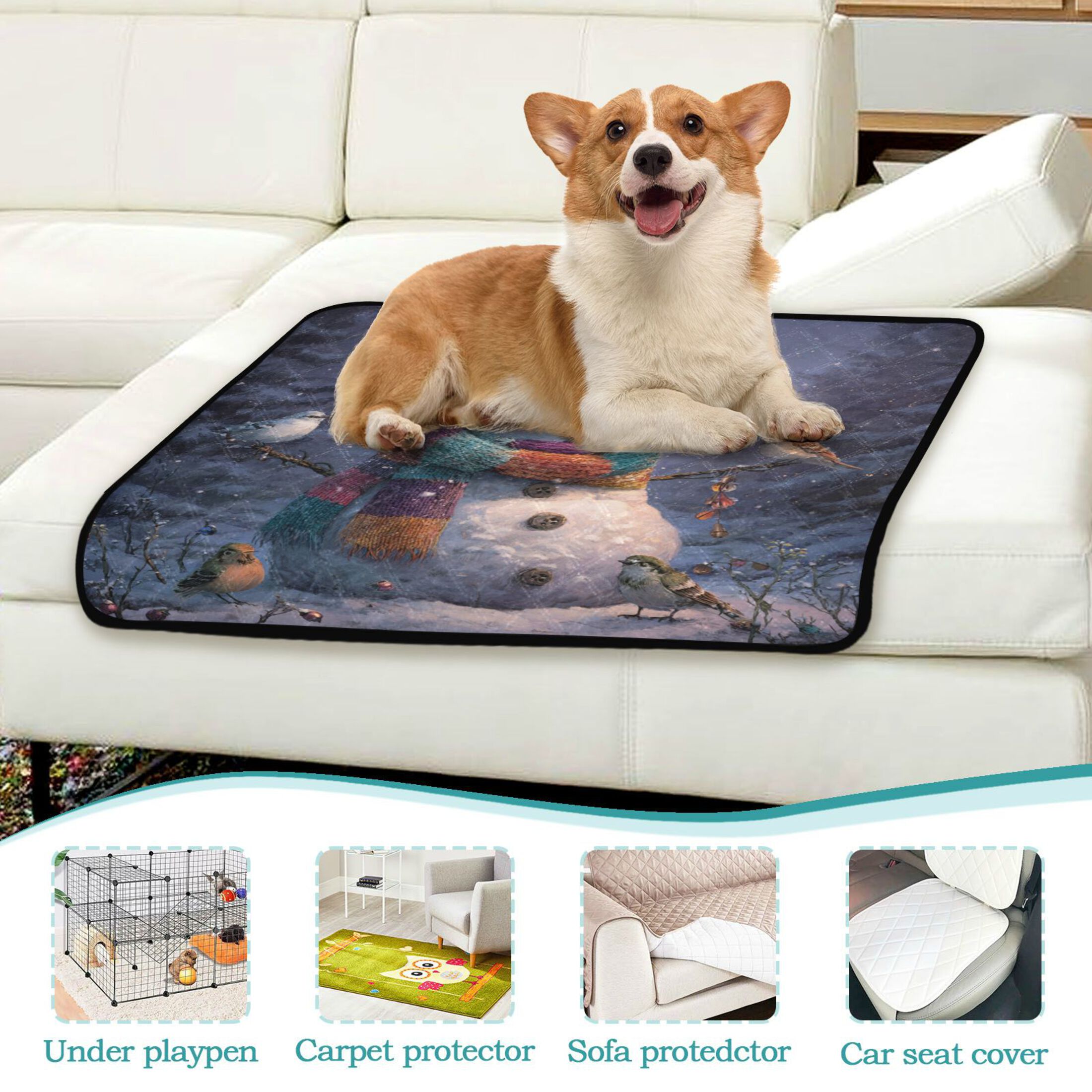 Qxltty Snowman with Birds Cat litter Pads Pet Set of 2 Diaper Mats Center Anti-leakage Layer Absorbent Soft and Comfortable