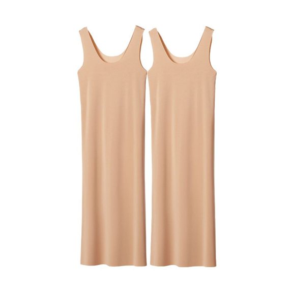 SWSMCLT Women's 2 Pack Nightgown Backless Calf Length Lounge Stretchy Night Gown Nightshirt Sleeveless Sleepshirt Sleep Dress Lightweight Nude Medium