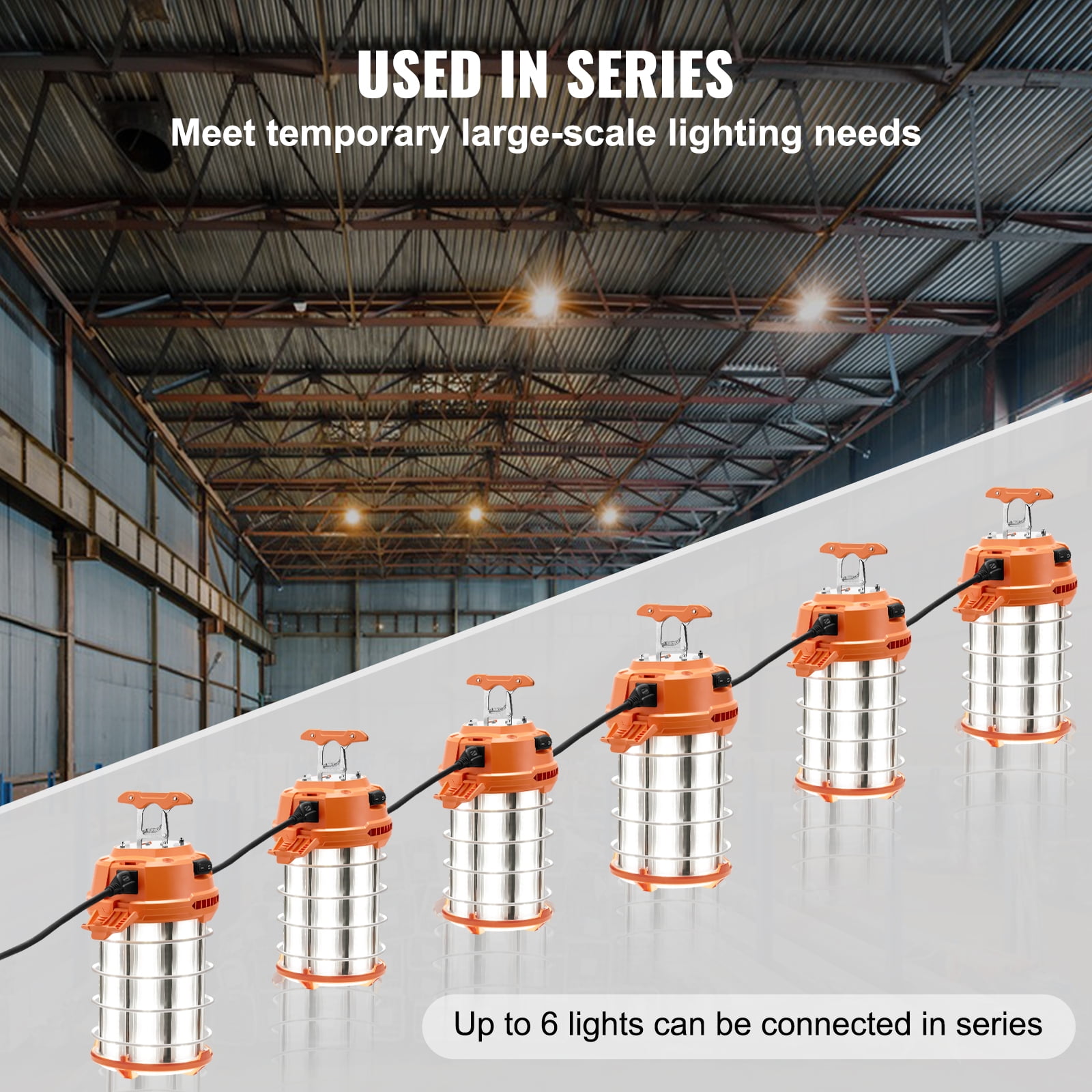 KFFKFF LED Mobile Task Light, 150W, 20000lm, 5000K Sturdy & Water-Proof, Connectable to 6 Devices, Ceiling or Stand Construction Site Lighting for Interior & Exterior Application