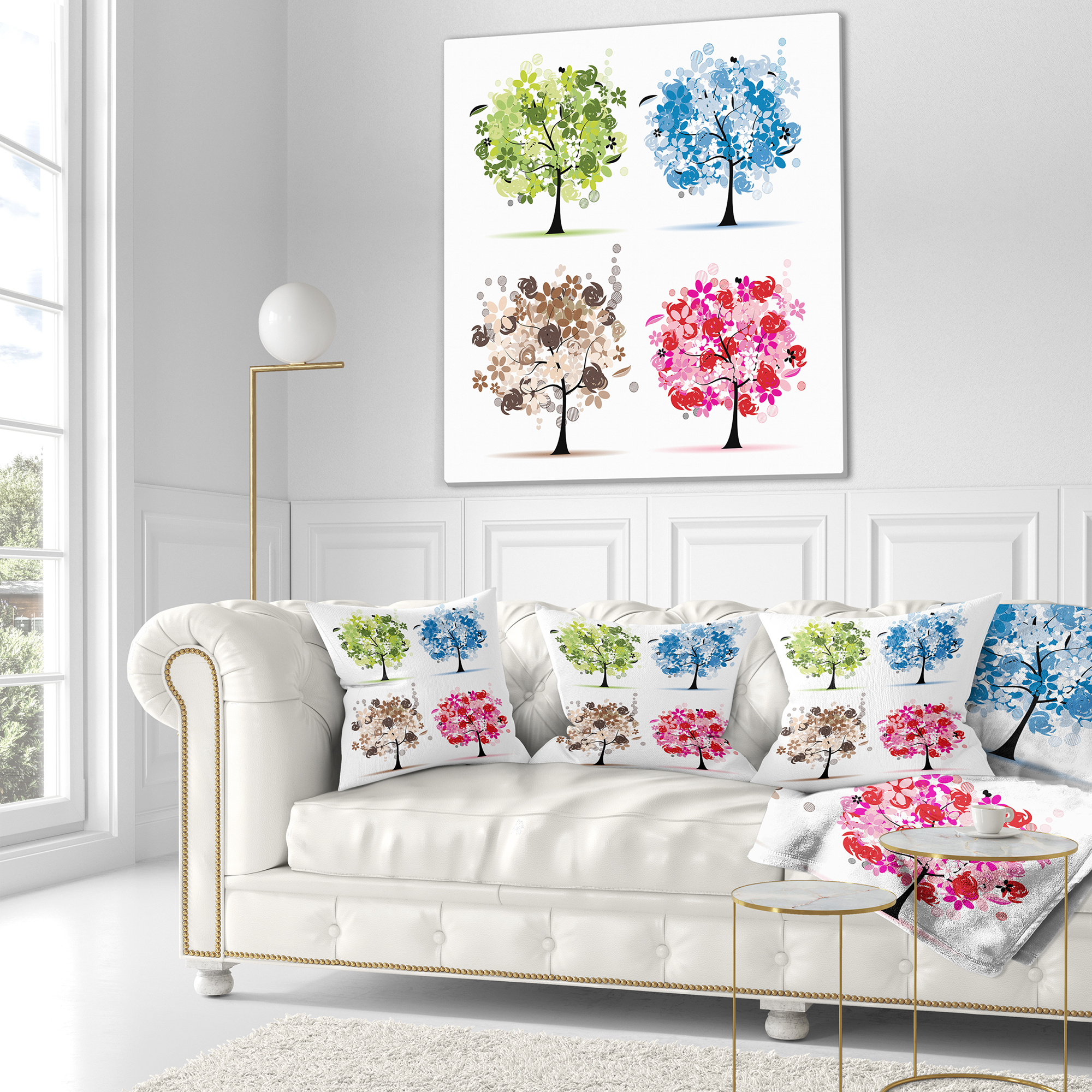 Designart Set of Floral Trees - Floral Throw Pillow - 18x18