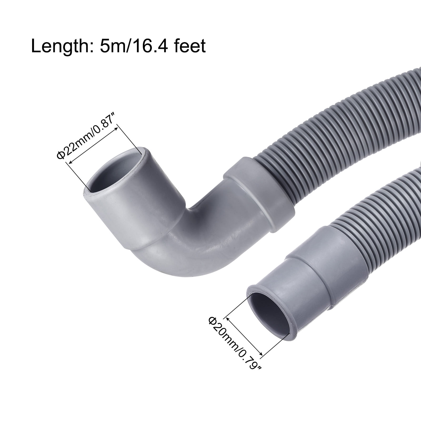 Uxcell Wash Machine Drain Hose Extension Kits 16.4ft Gray with Elbow and Extension Adapter,  U-Bend Hose Holder, Clamps