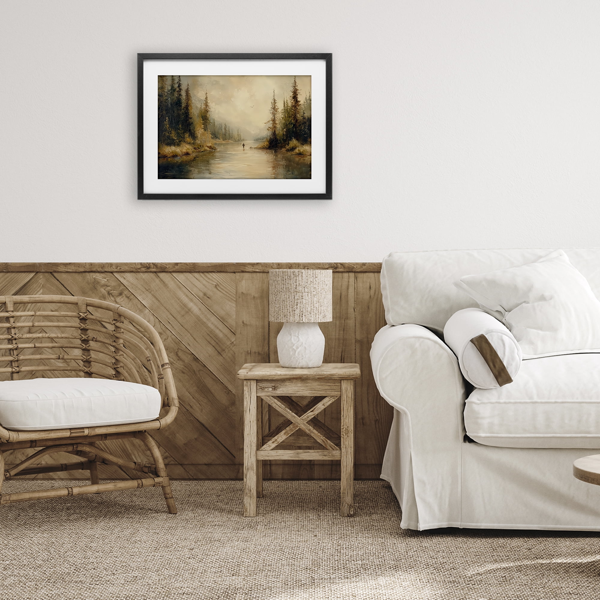 Stupell Industries Fly Fisher at Misty River Black Framed Print Under Glass, design by Petal Prints Design