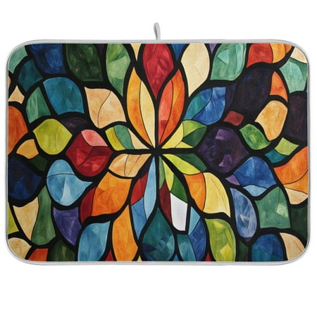 

joogoo Boho Flower Style Dish Drying Mat Kitchen Counter Absorbent Drying Pad 18x24 in Drainer Rack