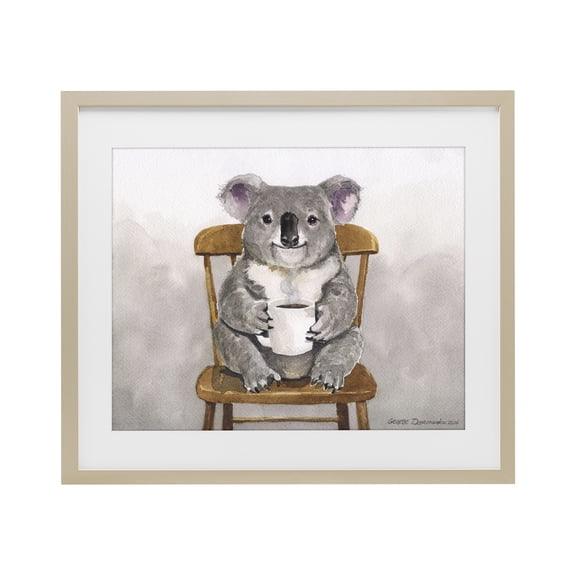 Stupell Industries Farmhouse Koala with Coffee Mug Birch Framed Print Under Glass, 16 x 13, by George Dyachenko