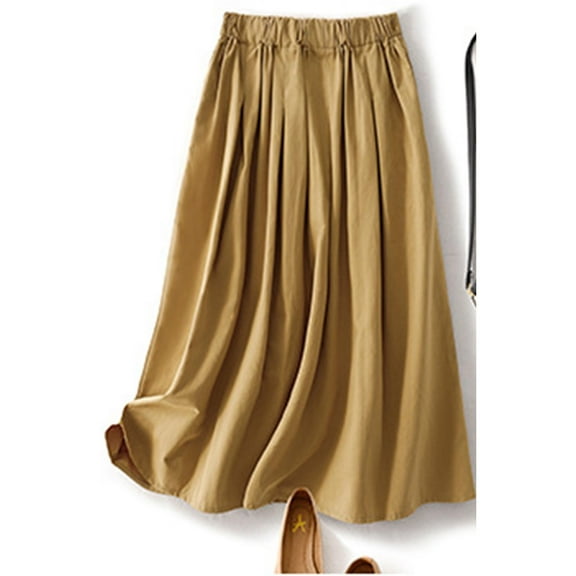 Abomasnow Skirts for Women High Waisted Cotton Vacation Long Cargo Skirts Casual Loose Fit Solid Color High Elastic Waist Maxi Pleated Skirts