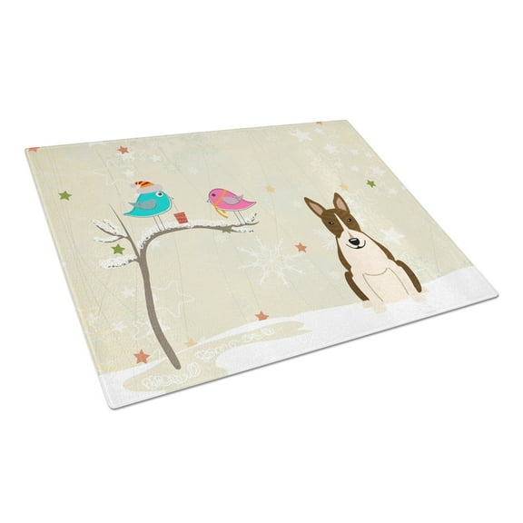 Caroline's Treasures Christmas Presents between Friends Bull Terrier Dark Brindle Glass Cutting Board Large