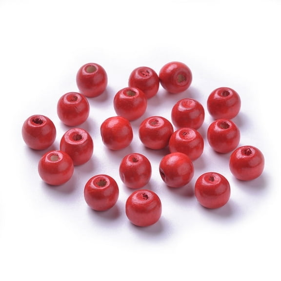 300pc Dyed Natural Wood Beads Round Lead Free Red 10x9mm Hole: 3mm