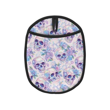 

Qekee white Skull crystal flower Pattern Silicone Pot Holders Oven Mitts Heat Resistant Hot Pads Non Slip Pot Holder Towel Cloth Interior Lining