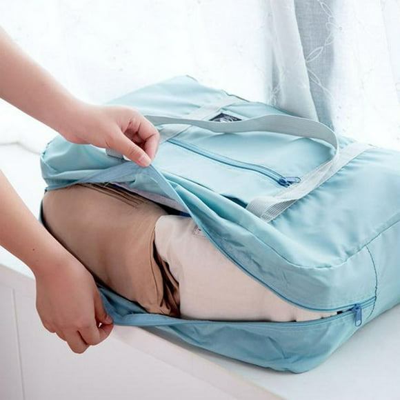 HOARBOEG Foldable Travel Duffel Bag Tote Carry On Luggage Sport Duffle Week-ender Overnight For Women And Girls Tidy up Light blue