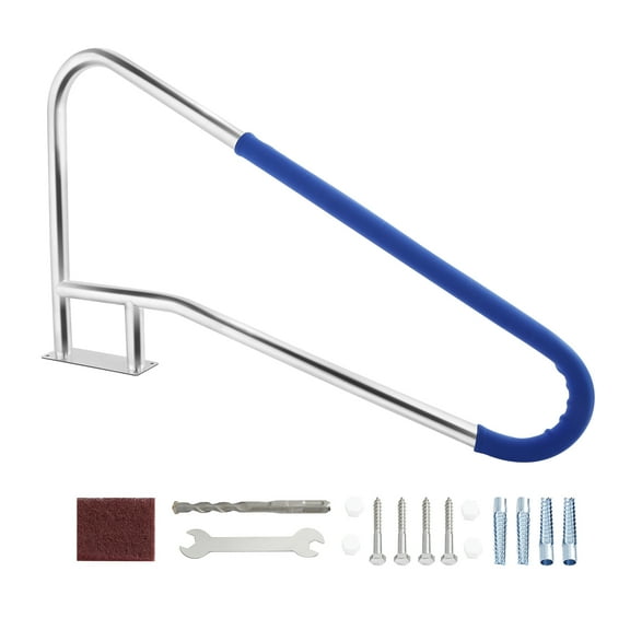 TCFUNDY Swimming Pool Handrail, 57"x33" Inground Pool Stair Rail with Blue Grip Cover