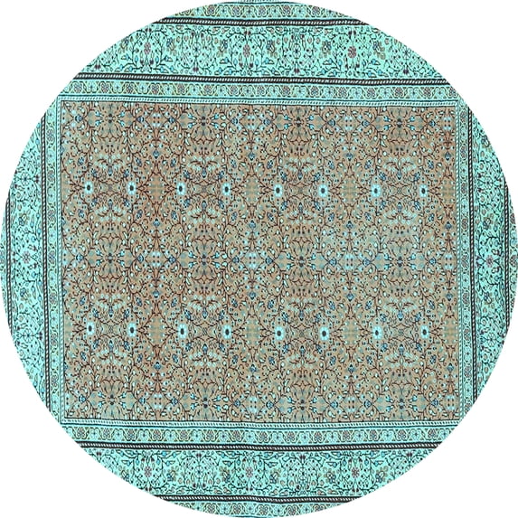 Ahgly Company Indoor Round Oriental Light Blue Traditional Area Rugs, 4' Round