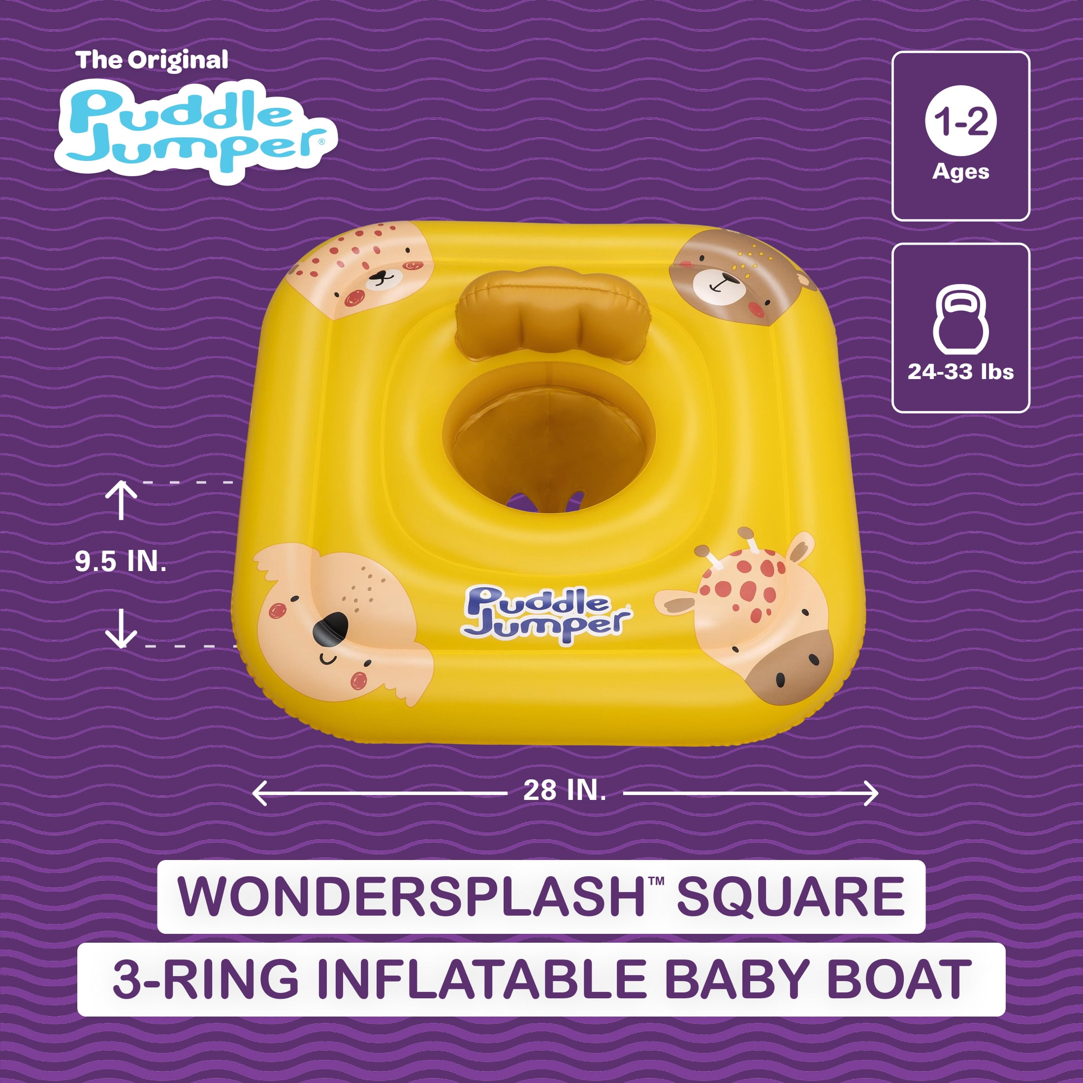 Puddle Jumper WonderSplash Square 3-Ring Inflatable Baby Boat Float, 24-33lbs (11-15kg) Weight Capacity