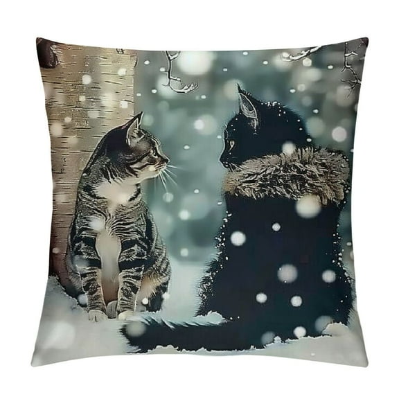 BCIIG Cute Cat Graphic Decorative Throw Pillow Cover for Home Couch Living Room Bed Sofa Winter Theme Printed on Both Sides 1PC 12x12in