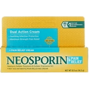Neosporin + Maximum-Strength Pain Relief Dual Action Cream, First Aid Topical Antibiotic & Analgesic Cream for Wound Care of Minor Cuts, Scrapes & Burns, Polymyxin B & Pramoxine HCl, .5 oz (Pack of 2)