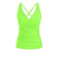 thumbnail image 6 of AHTJRT Women's Tankini Tops Ruched Deep V Neck Swim Tops with Chest Pad Crisscross Adjustable Spaghetti Straps Bathing Suit Tops Green#02 S, 6 of 6